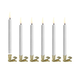 LED mini taper candle w. metal clips, Branco 6-pack